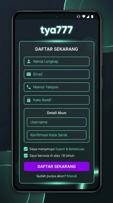 Tampilan halaman daftar tya777